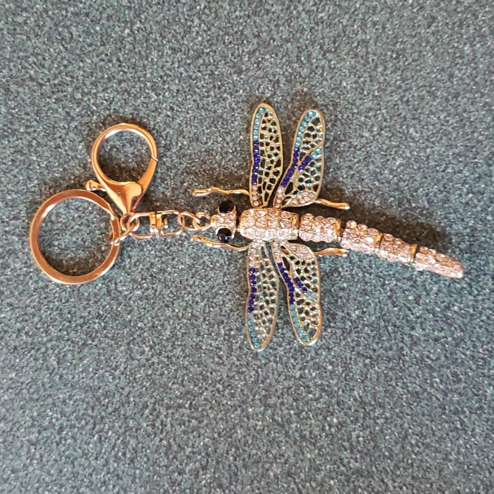 Articulated dragonfly key chain or bag charm